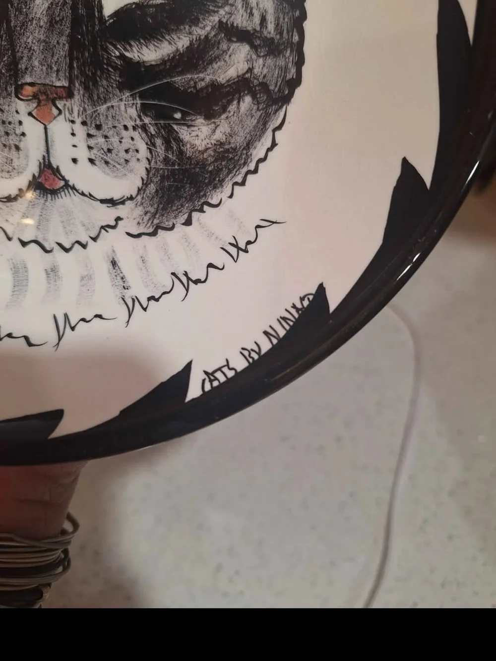 Hand-Painted Cat Ceramic Bowl - White with Black Cats By Nina